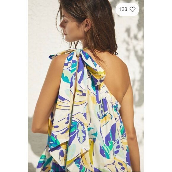 NEW By Anthropologie Floral Feminine One-Shoulder Bow Flowy Maxi Dress Medium - Picture 3 of 3